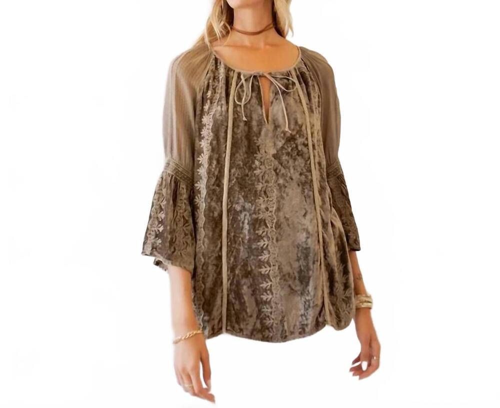 NEW YOUNG THREADS patchwork peasant top in olive